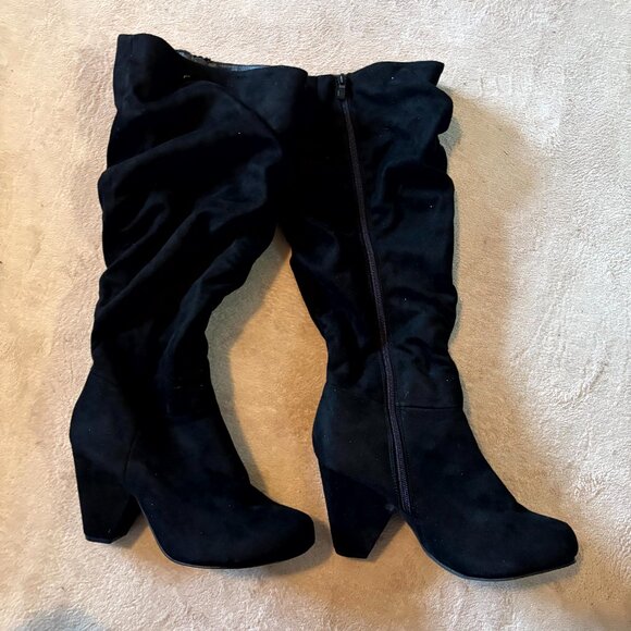 Torrid Black Slouch Knee High Boots Women’s 9W Wide Faux Suede Cone Heel - Picture 3 of 6